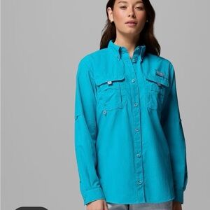 Columbia Aqua PFG Button Up Long Sleeve Shirt